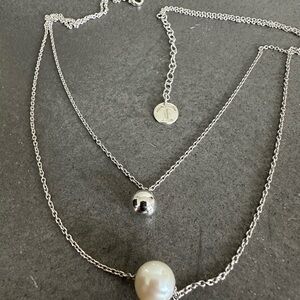 Double Stranded Fresh Water Pearl & Silver Ball Adjustable Sterling Necklace